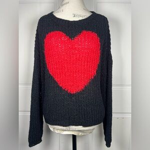 NWOT Miracle USA Boutique Heart Print Open Knit Sweater Oversized S/M